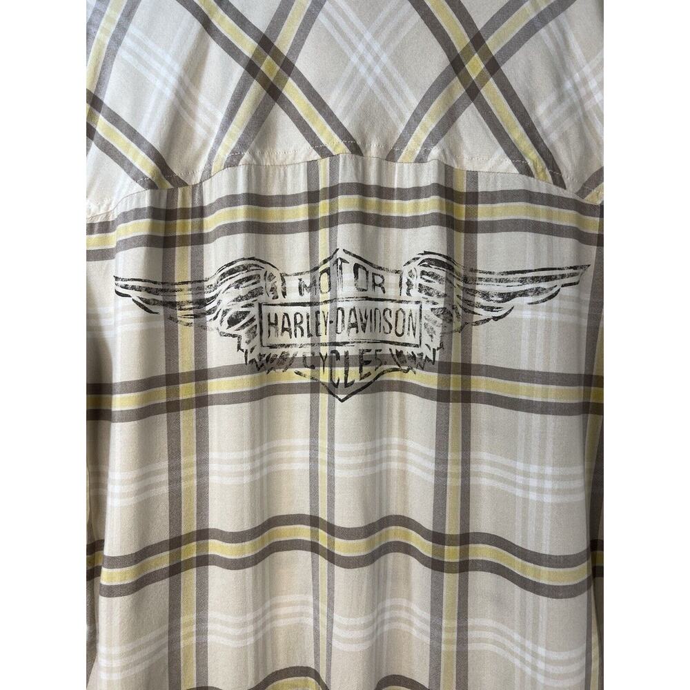 Harley Davidson Womens Snap Front Plaid Shirt Size Large Brown White Embellished - Picture 5 of 8